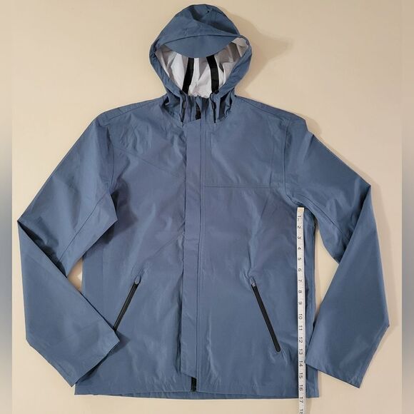 Your Turn Active Men's Blue Gray Hooded Performance Rain Jacket - Picture 5 of 15
